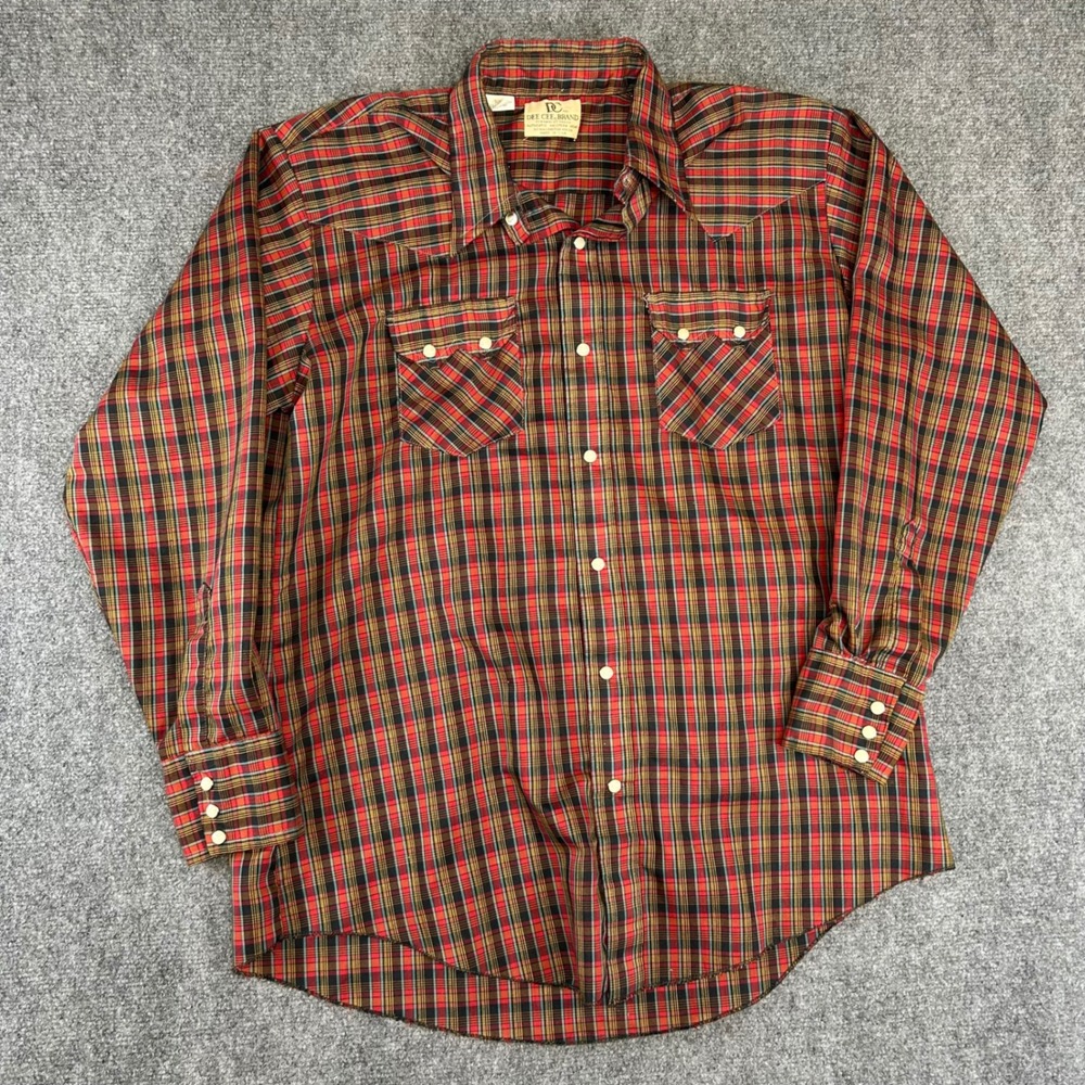 Vintage Dee Cee Brand Western Pearl Snap Shirt Red Plaid USA Mens 16.5-34